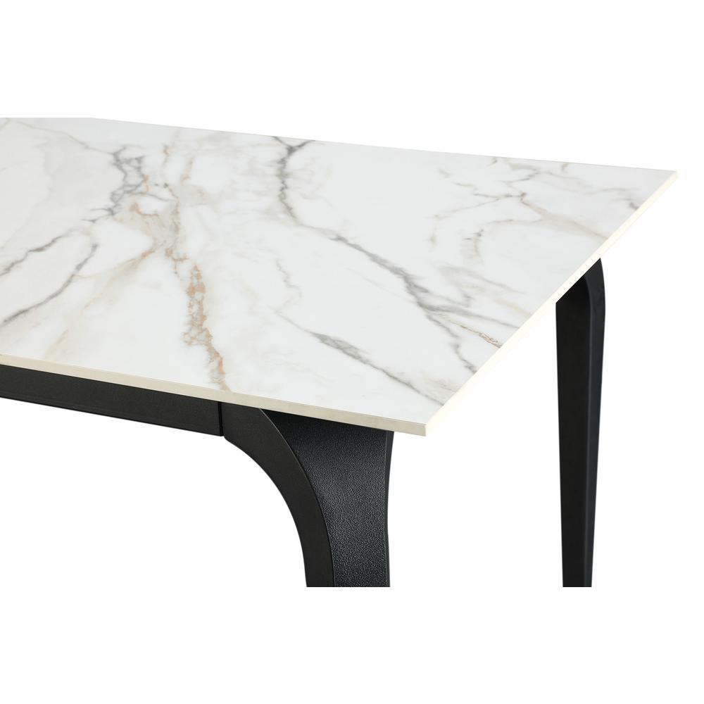 Nicoya Stone Top Rectangular Dining Table in Pumpkin Spice Stone and Black Metal. Picture 6
