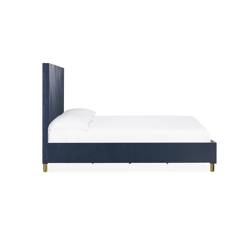 Argento Wave-Patterned Bed in Navy Blue and Burnished Brass. Picture 2