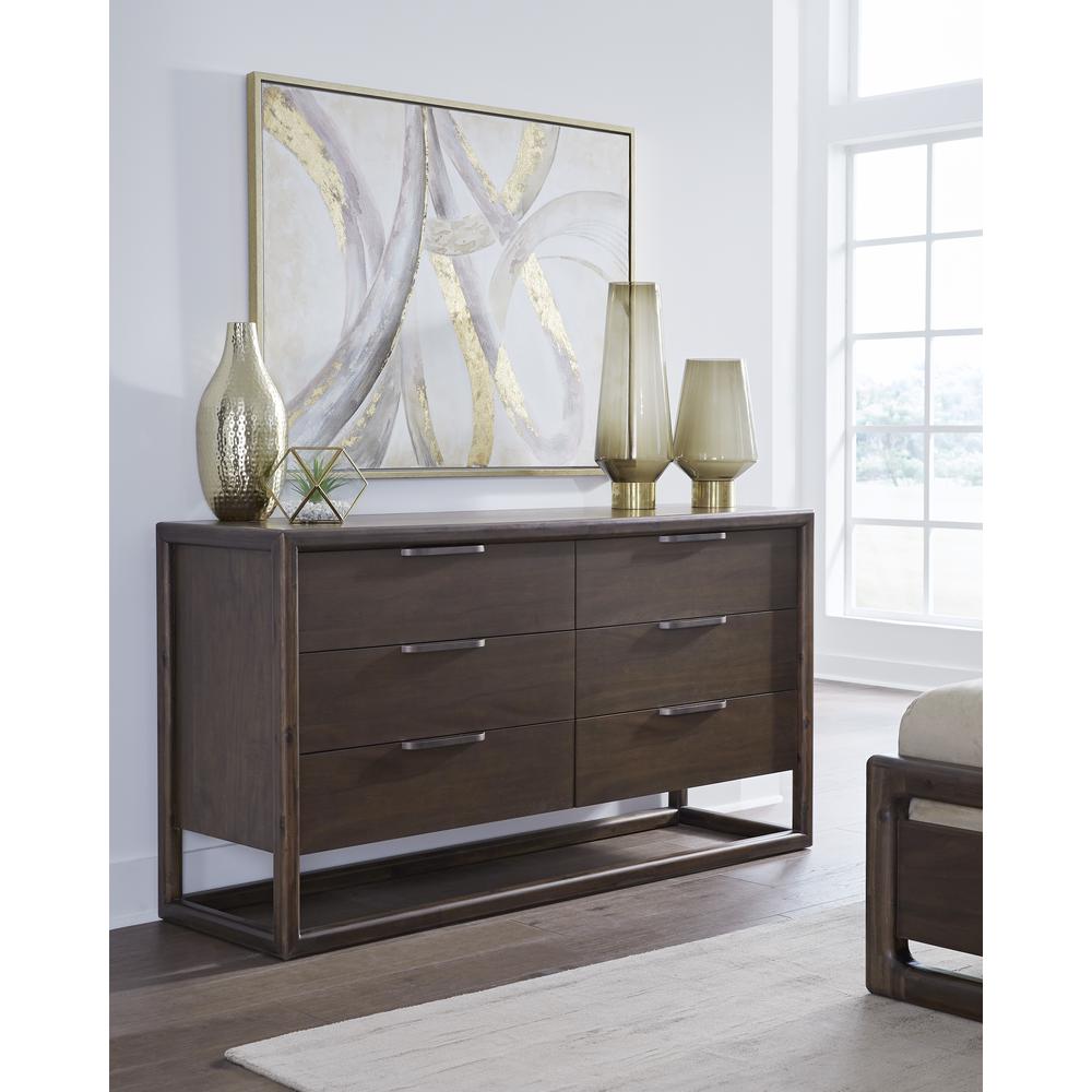 Sol Six Drawer Acacia Wood Dresser in Brown Spice. Picture 1