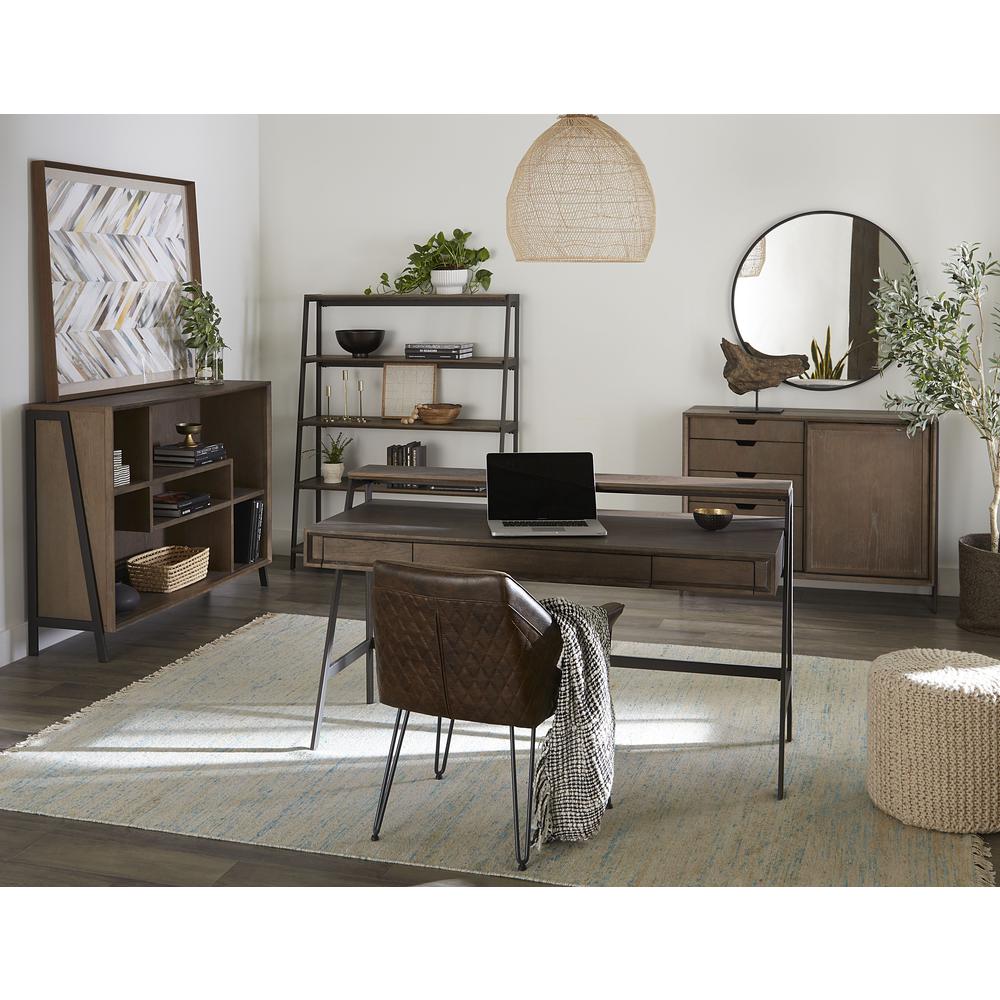 Finch Wood and Metal Etagere Bookcase in Buckwheat and Antique Bronze. Picture 5