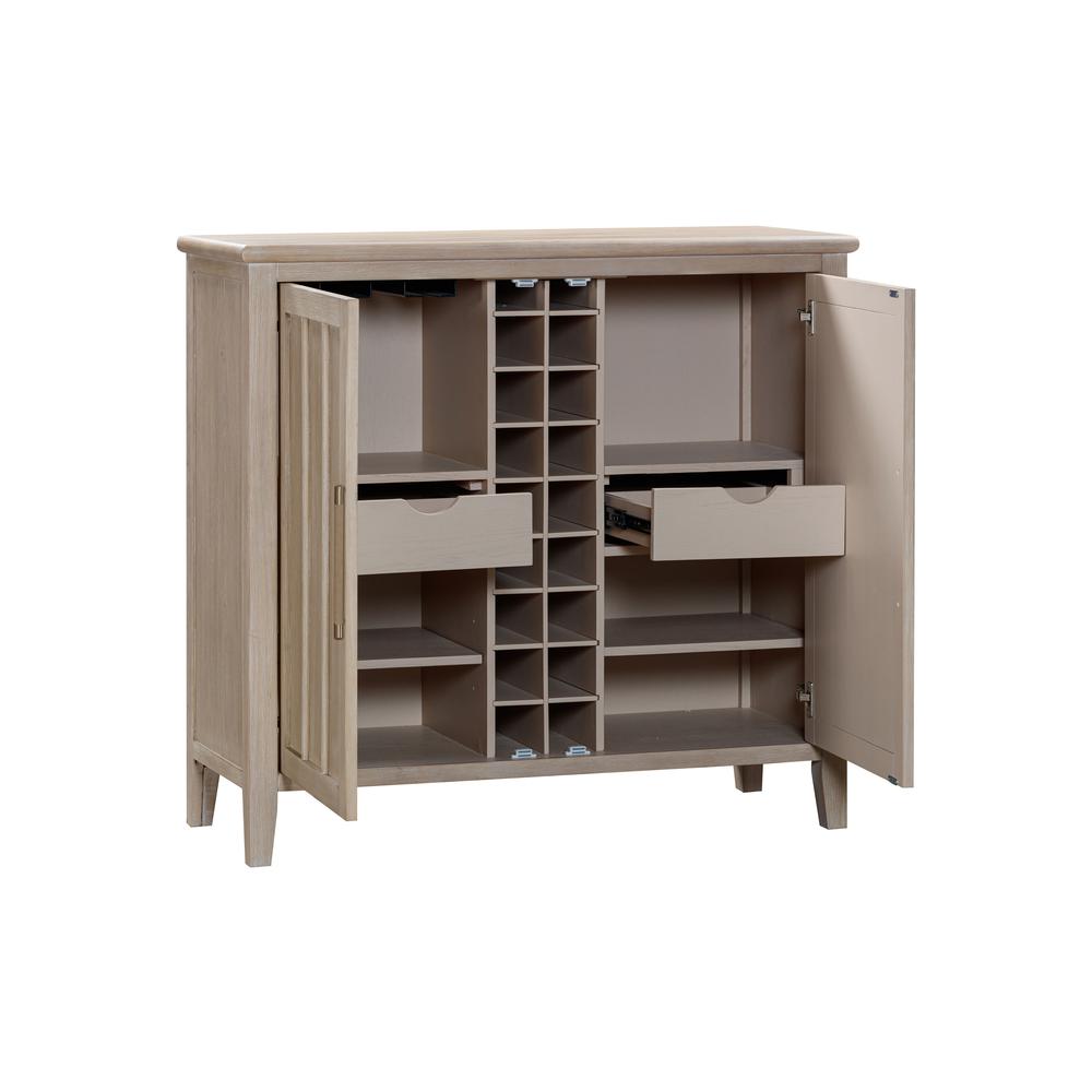 Camden Two Door Two Drawer Bar Cabinet with Stemware Rack and Wine Rack in Chai. Picture 7
