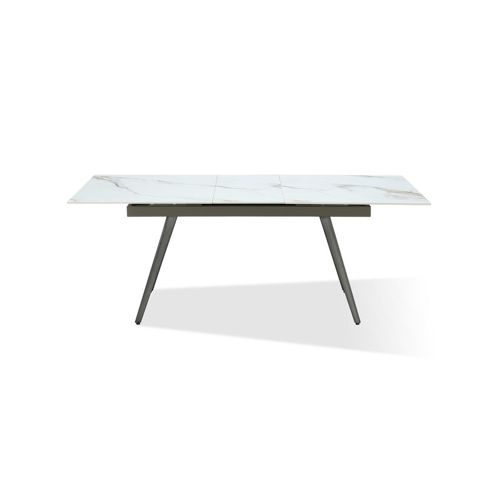 Extendable Stone Top Metal Leg Dining Table in Polished Cappuccino and Gunmetal. Picture 1