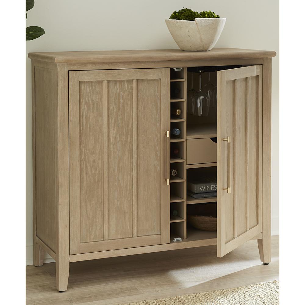 Camden Two Door Two Drawer Bar Cabinet with Stemware Rack and Wine Rack in Chai. Picture 4