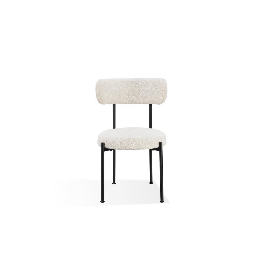 Aere Boucle Upholstered Metal Leg Dining Chair in Ivory and Black, set of 2. Picture 4