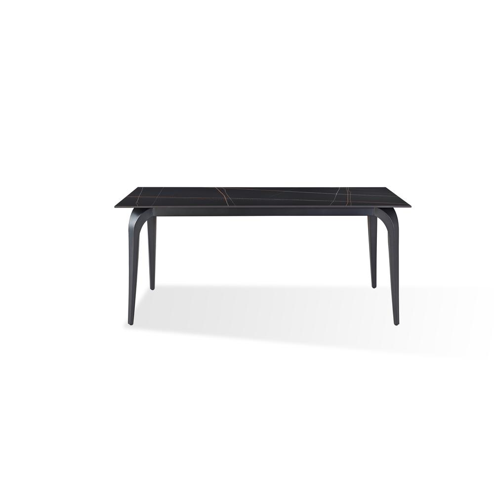 Nicoya Stone Top Rectangular Dining Table in Black Stone and Black Metal. Picture 2