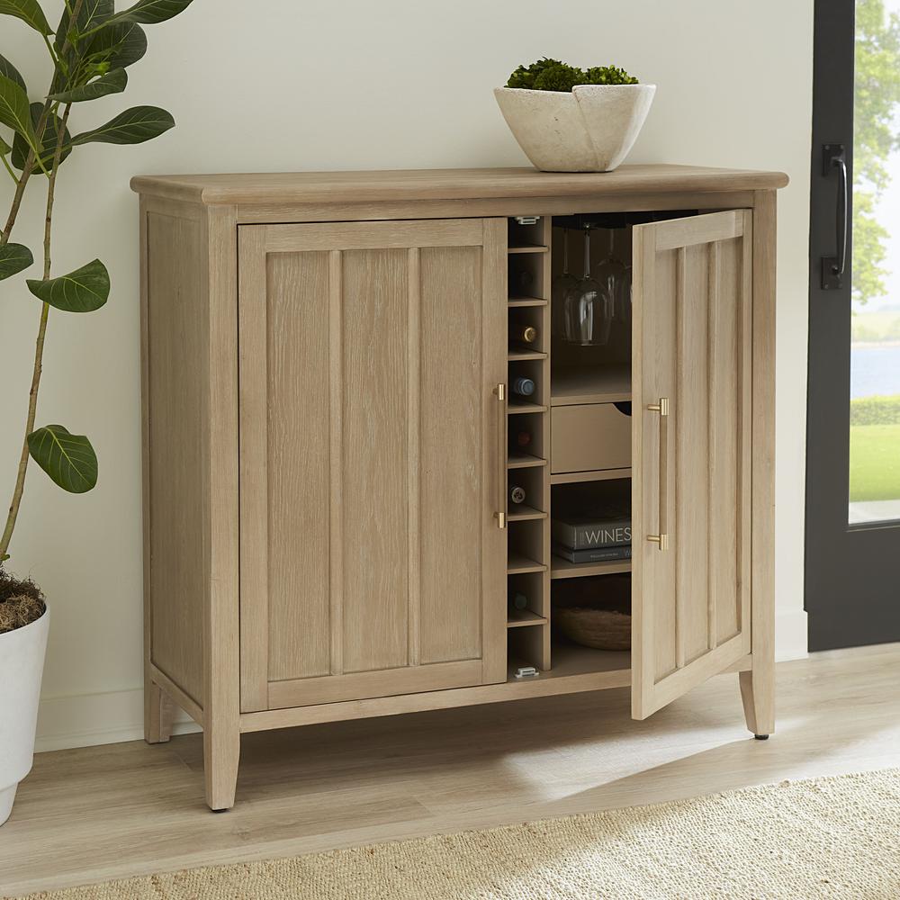 Camden Two Door Two Drawer Bar Cabinet with Stemware Rack and Wine Rack in Chai. Picture 3
