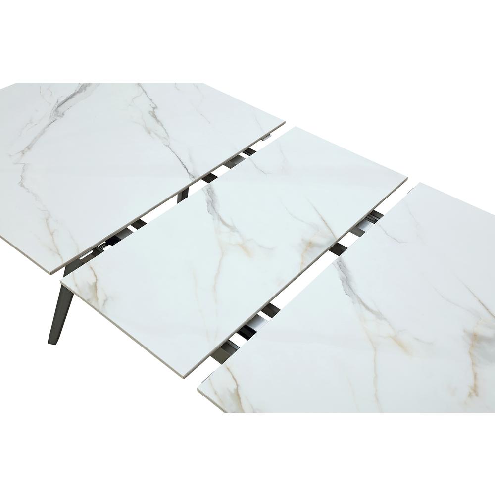 Extendable Stone Top Metal Leg Dining Table in Polished Cappuccino and Gunmetal. Picture 3