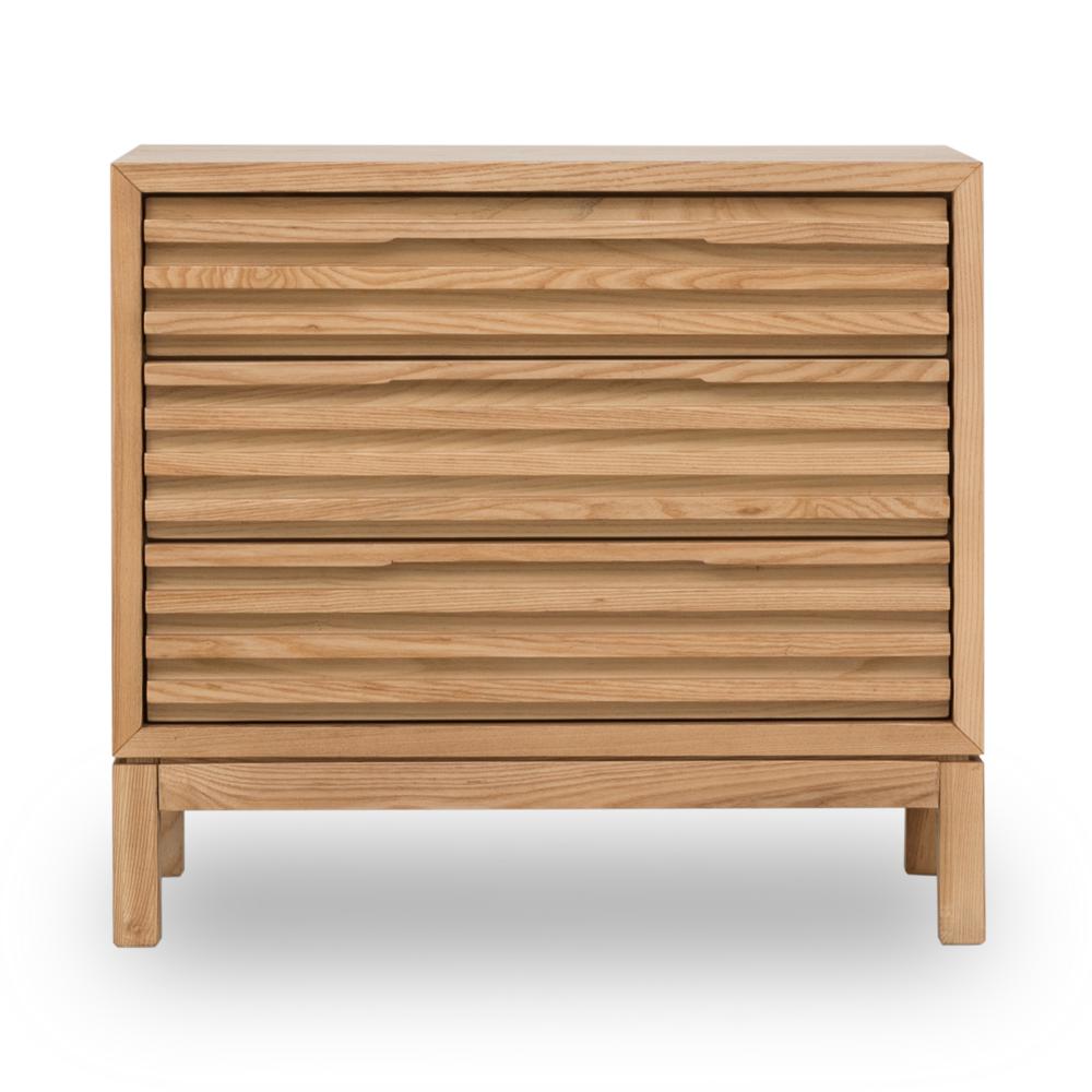 Tanner Three Drawer Ash Wood Nightstand in Flaxen. Picture 1