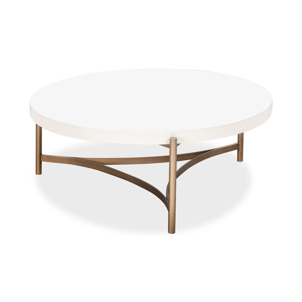 Lyon Round White Concrete and Metal Coffee Table. Picture 1