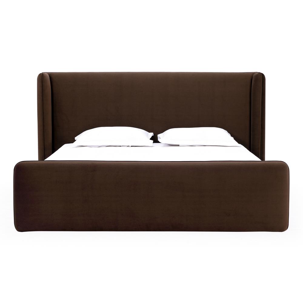 Bacall Velvet Upholstered Wingback Platform Bed in Cola. Picture 5