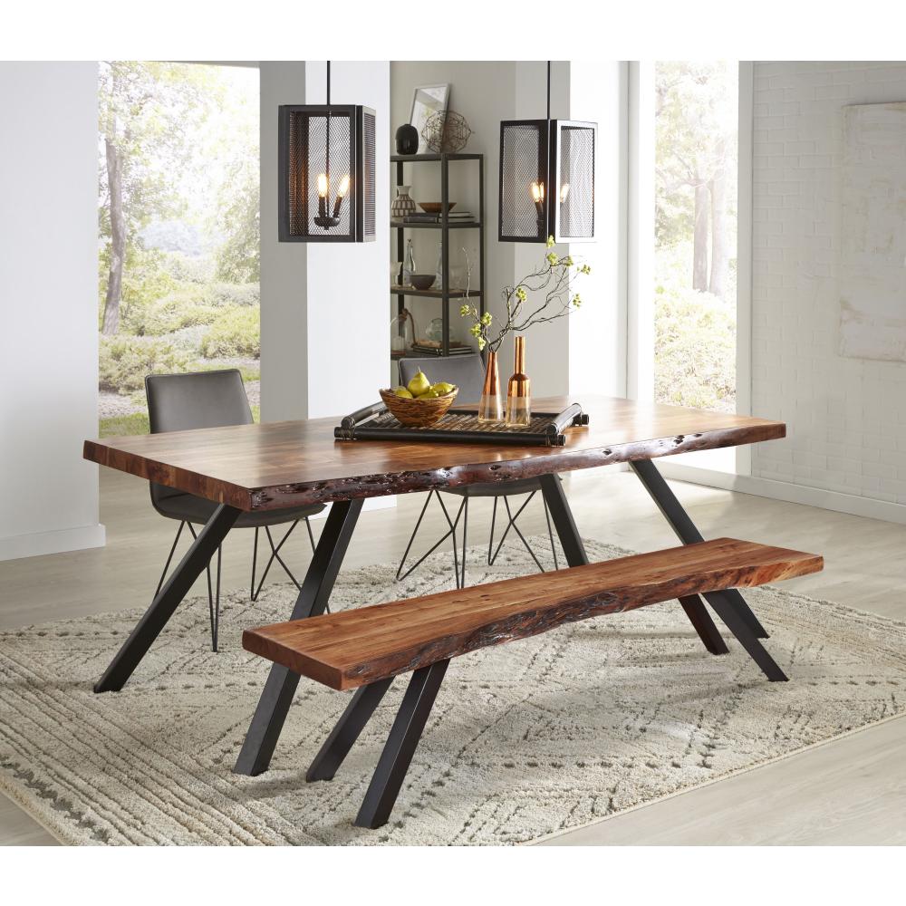 Reese Live Edge Solid Wood Metal Leg Dining Bench in Natural Acacia. Picture 5