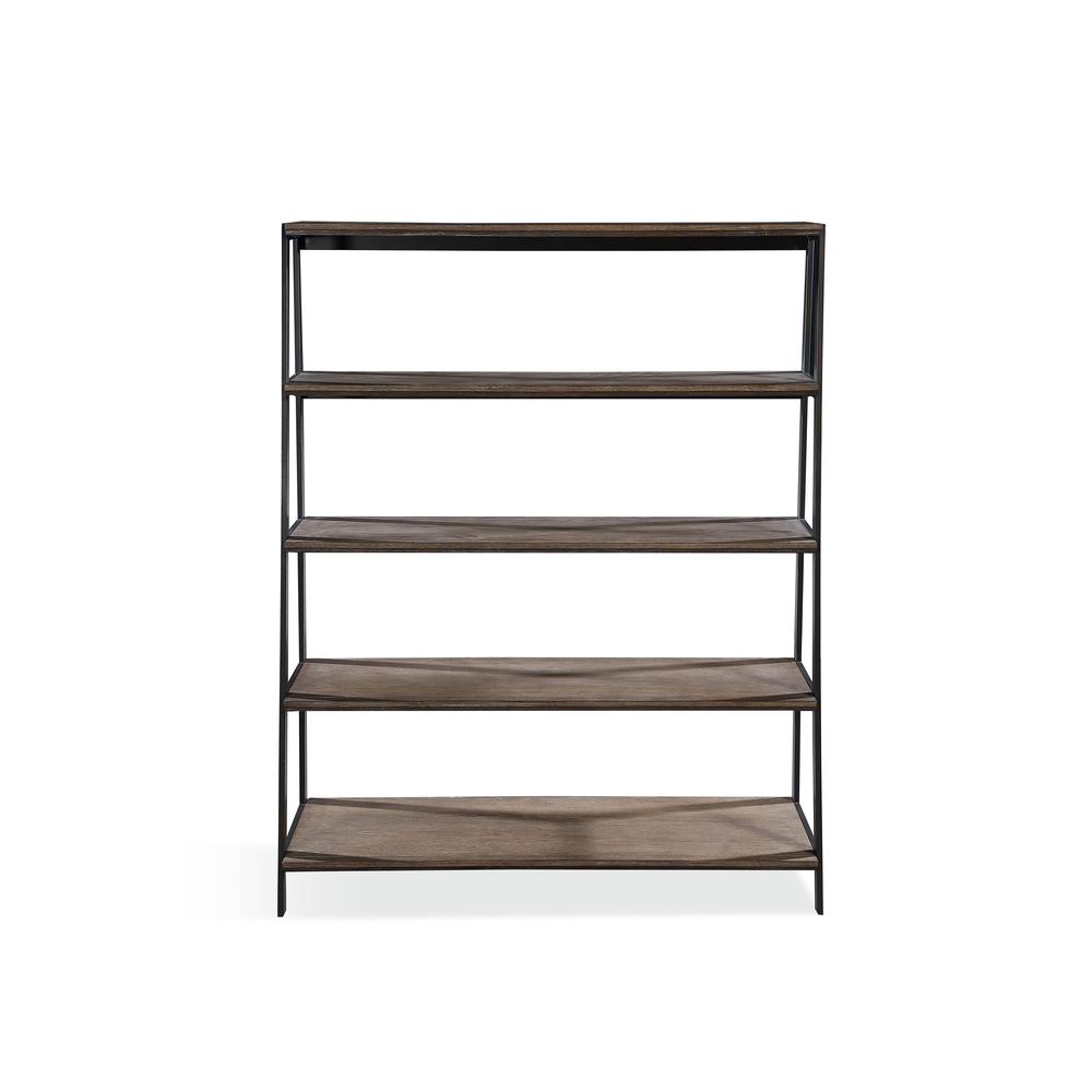 Finch Wood and Metal Etagere Bookcase in Buckwheat and Antique Bronze. Picture 2