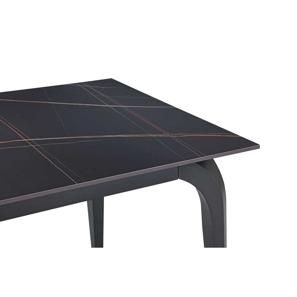 Nicoya Stone Top Rectangular Dining Table in Black Stone and Black Metal. Picture 3