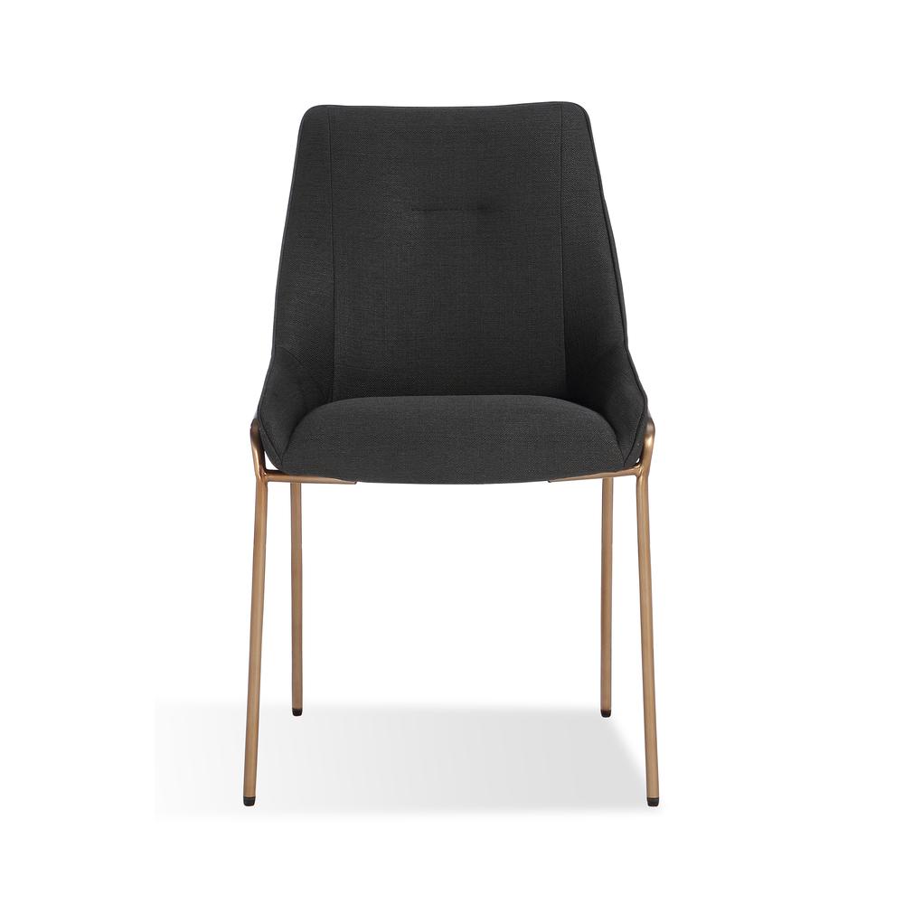 Cyrus Upholstered Dining Chair in Coal Fabric and Brushed Bronze Metal, set of 2. Picture 5