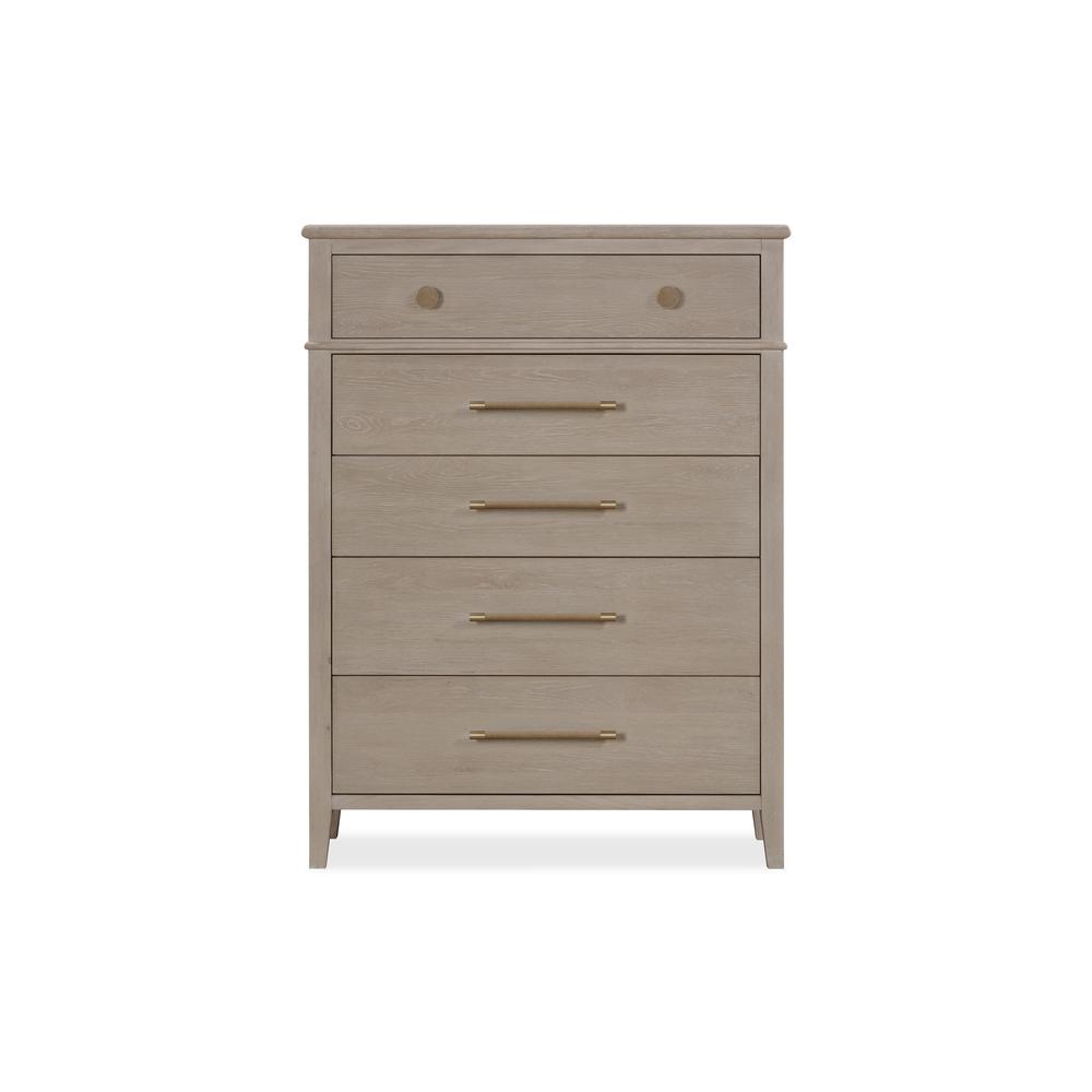 Camden Five Drawer Oak Wood Chest in Chai. Picture 3