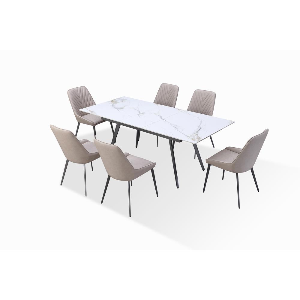 Extendable Stone Top Metal Leg Dining Table in Polished Cappuccino and Gunmetal. Picture 4