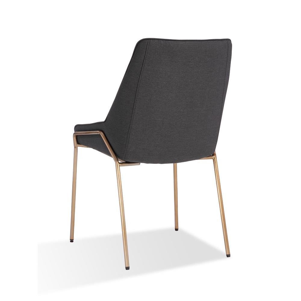 Cyrus Upholstered Dining Chair in Coal Fabric and Brushed Bronze Metal, set of 2. Picture 6