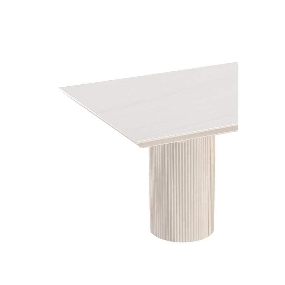 Cannon Stone Top Double Pedestal Extension Dining Table with Ivory Wood Base. Picture 7