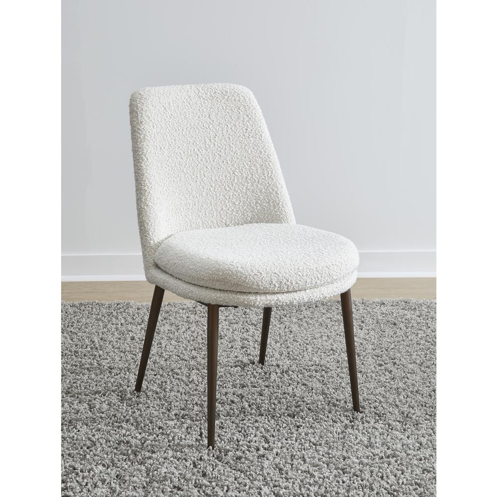 Wyatt Upholstered Dining Chair in Ricotta Boucle and Bronze Metal, set of 2. Picture 1