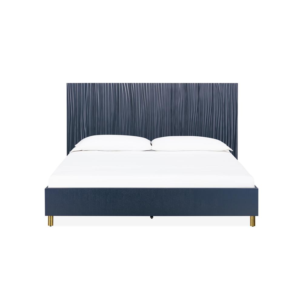 Argento Wave-Patterned Bed in Navy Blue and Burnished Brass. Picture 3