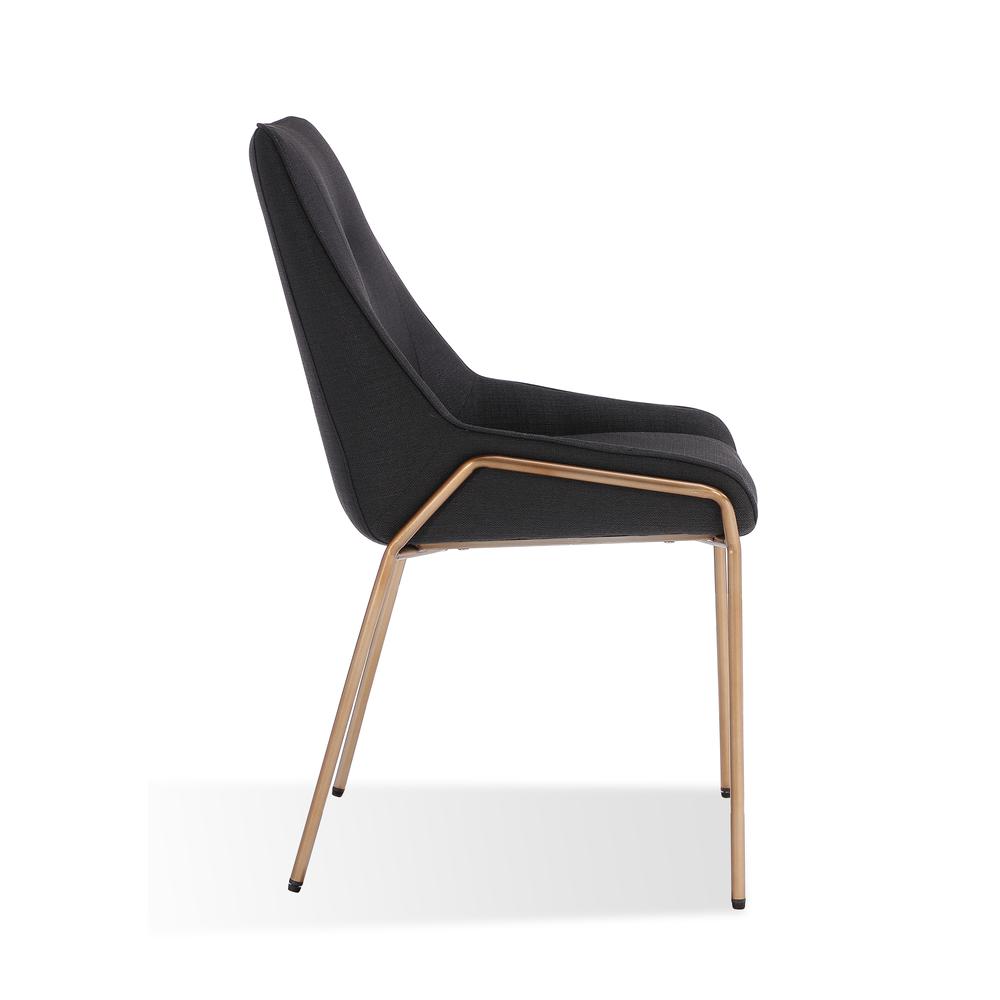 Cyrus Upholstered Dining Chair in Coal Fabric and Brushed Bronze Metal, set of 2. Picture 4