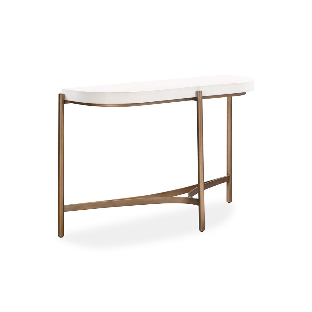 Lyon Semi-circular White Concrete and Metal Console Table. Picture 1