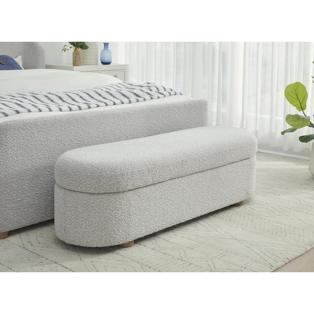 Kiki Upholstered Hinged Storage Bench in Cotton Ball Boucle. Picture 1