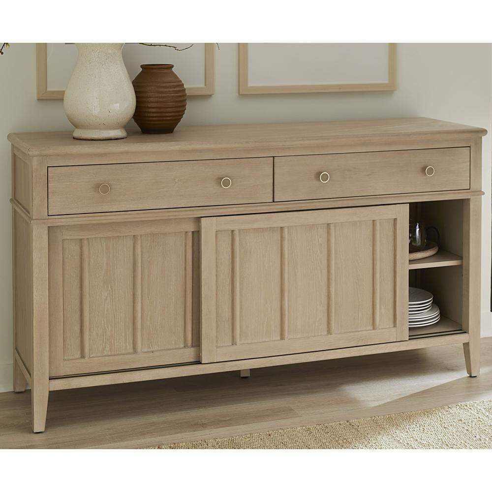 Camden Two Drawer Two Door Oak Wood Sideboard in Chai. Picture 2