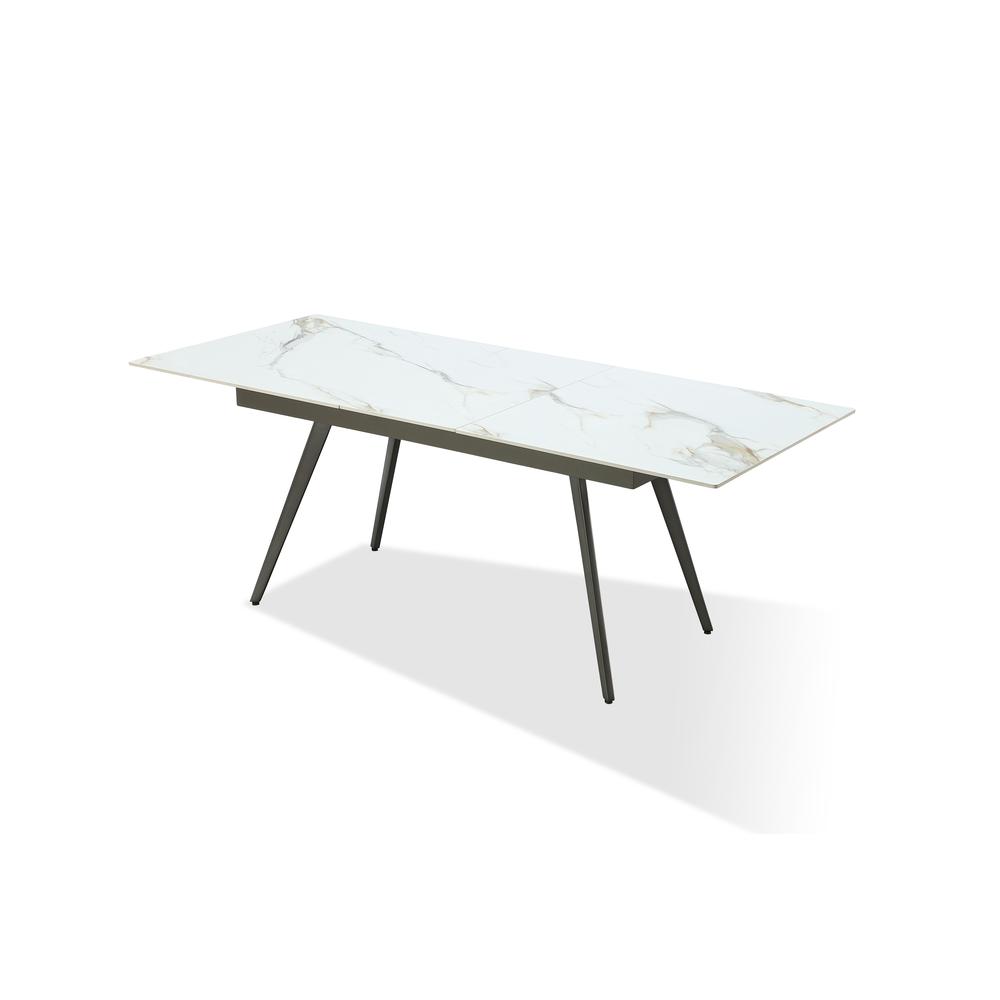 Extendable Stone Top Metal Leg Dining Table in Polished Cappuccino and Gunmetal. Picture 2