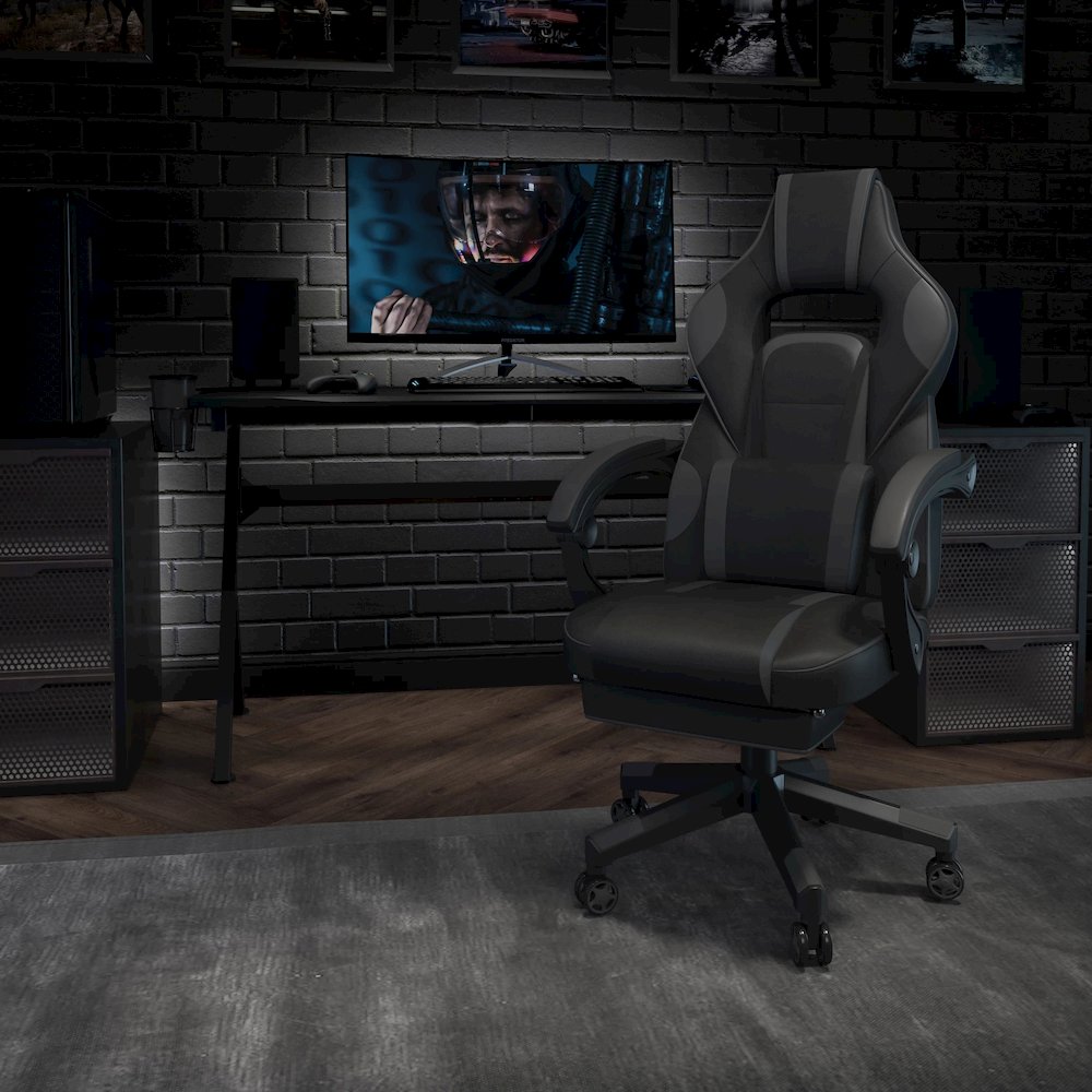 X40 Gaming Chair Racing Ergonomic Computer Chair with Fully Reclining Back/Arms, Slide-Out Footrest, Massaging Lumbar - Black/Gray. Picture 4