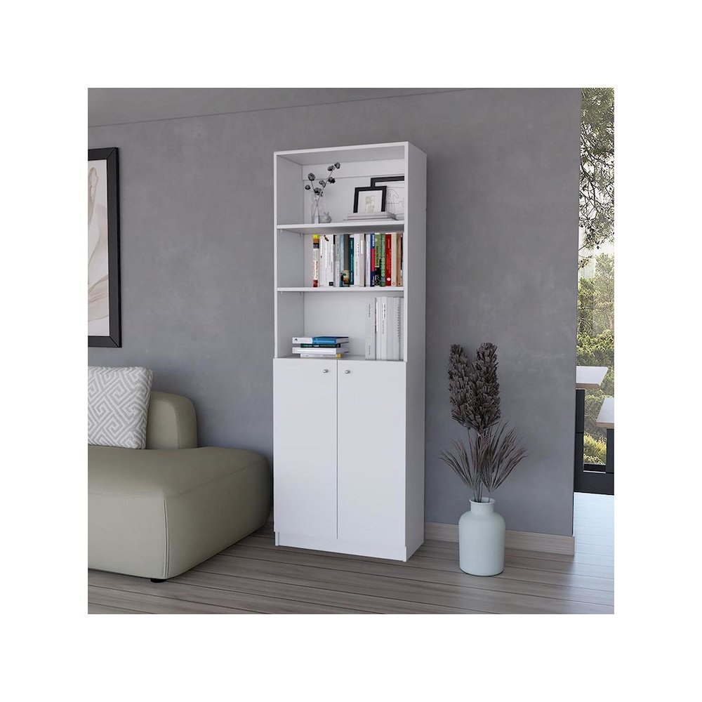 Bookcase Dual-Door Benzoni with Tier-Shelf in Modern Design, White. Picture 3
