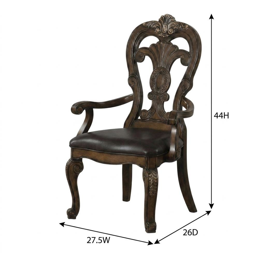 Dark Brown Upholstered Dining Arm Chair Set with Premium Fabric. Picture 9
