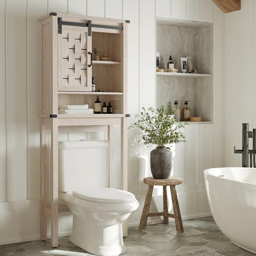 Farmhouse Wall-Mounted Cabinet with Sliding Door,Light Gray. Picture 3
