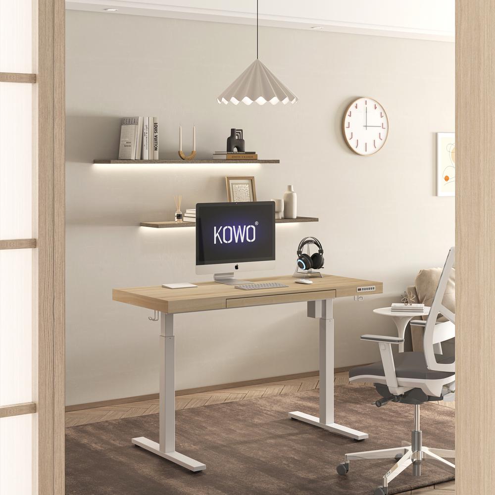 55" K305 Electric Height Adjustable Standing Desk, Natural/White. Picture 2
