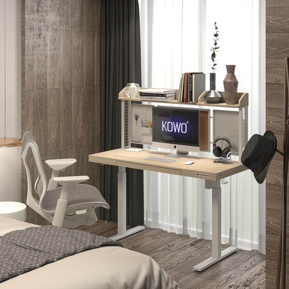 55" Electric Height Adjustable Standing Desk With Back Board And Drawer. Picture 4