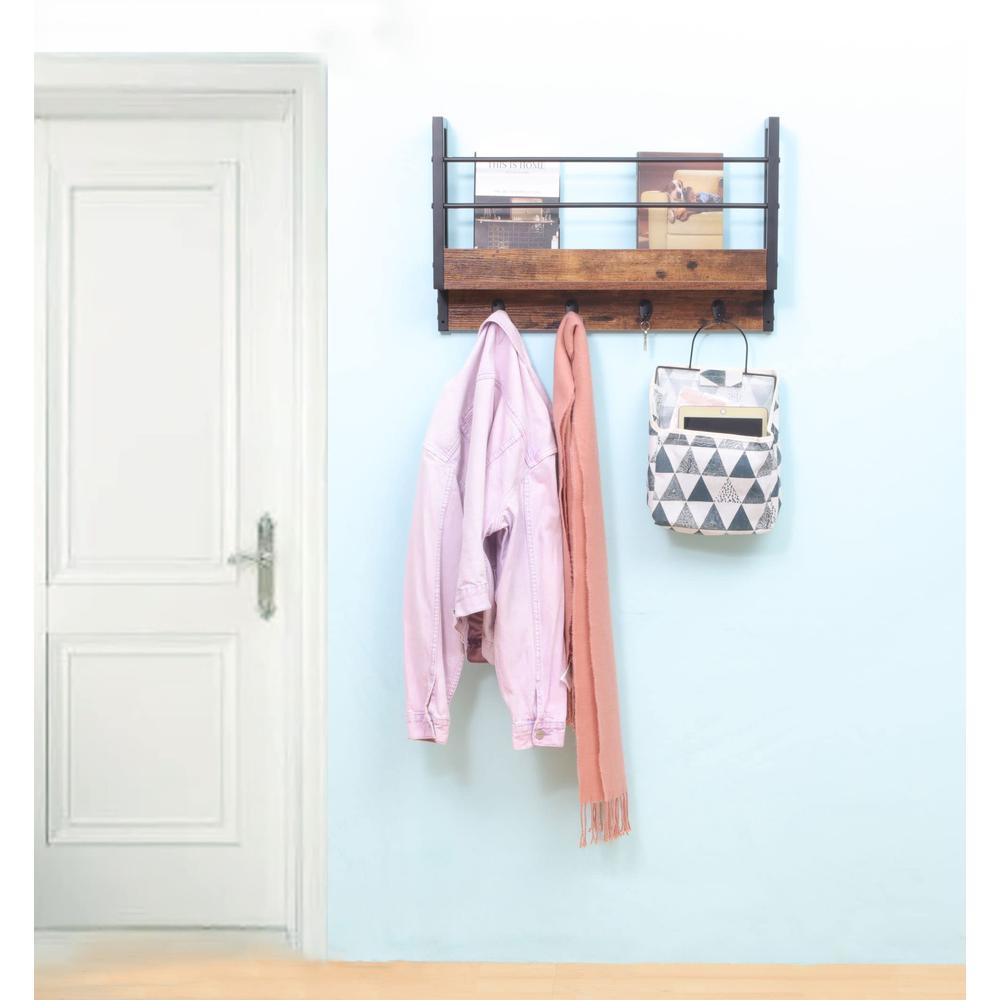 Floating Book Shelf Coat Rack, Rustic Brown, Set Of 2. Picture 2