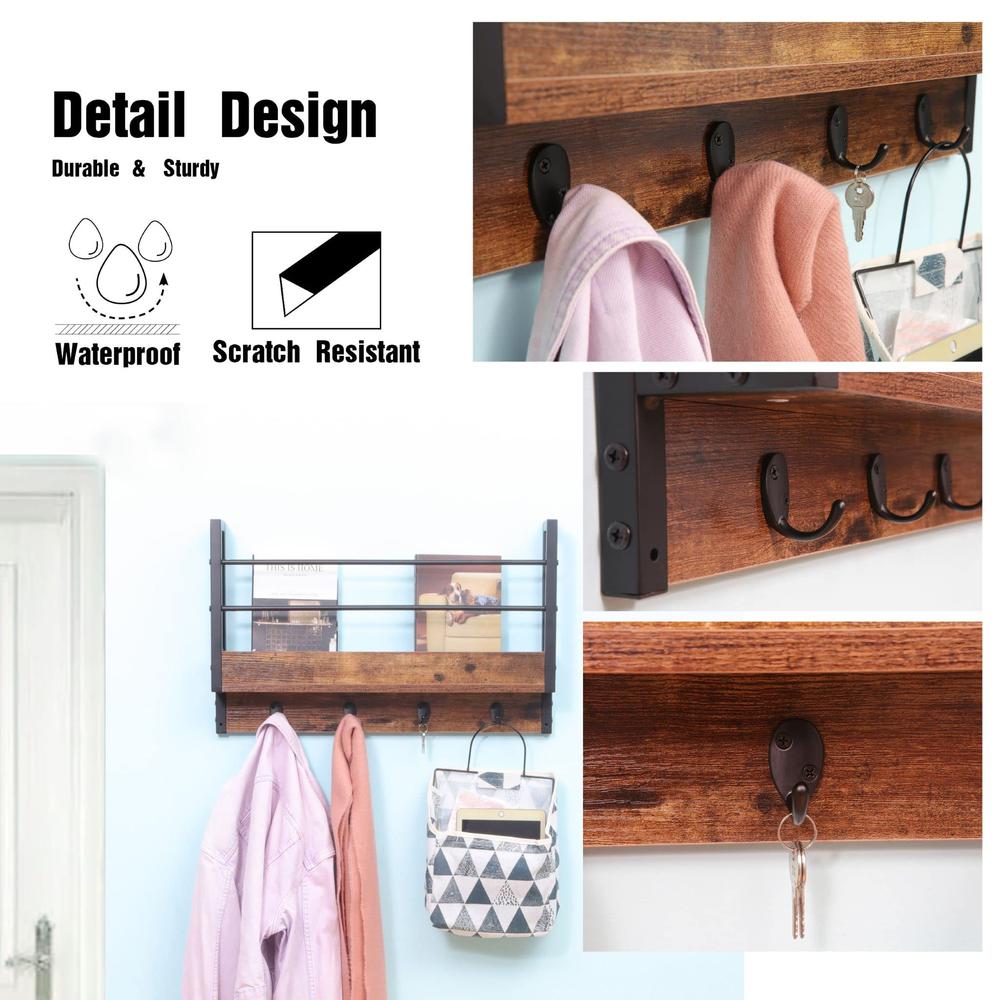 Floating Book Shelf Coat Rack, Rustic Brown, Set Of 2. Picture 5