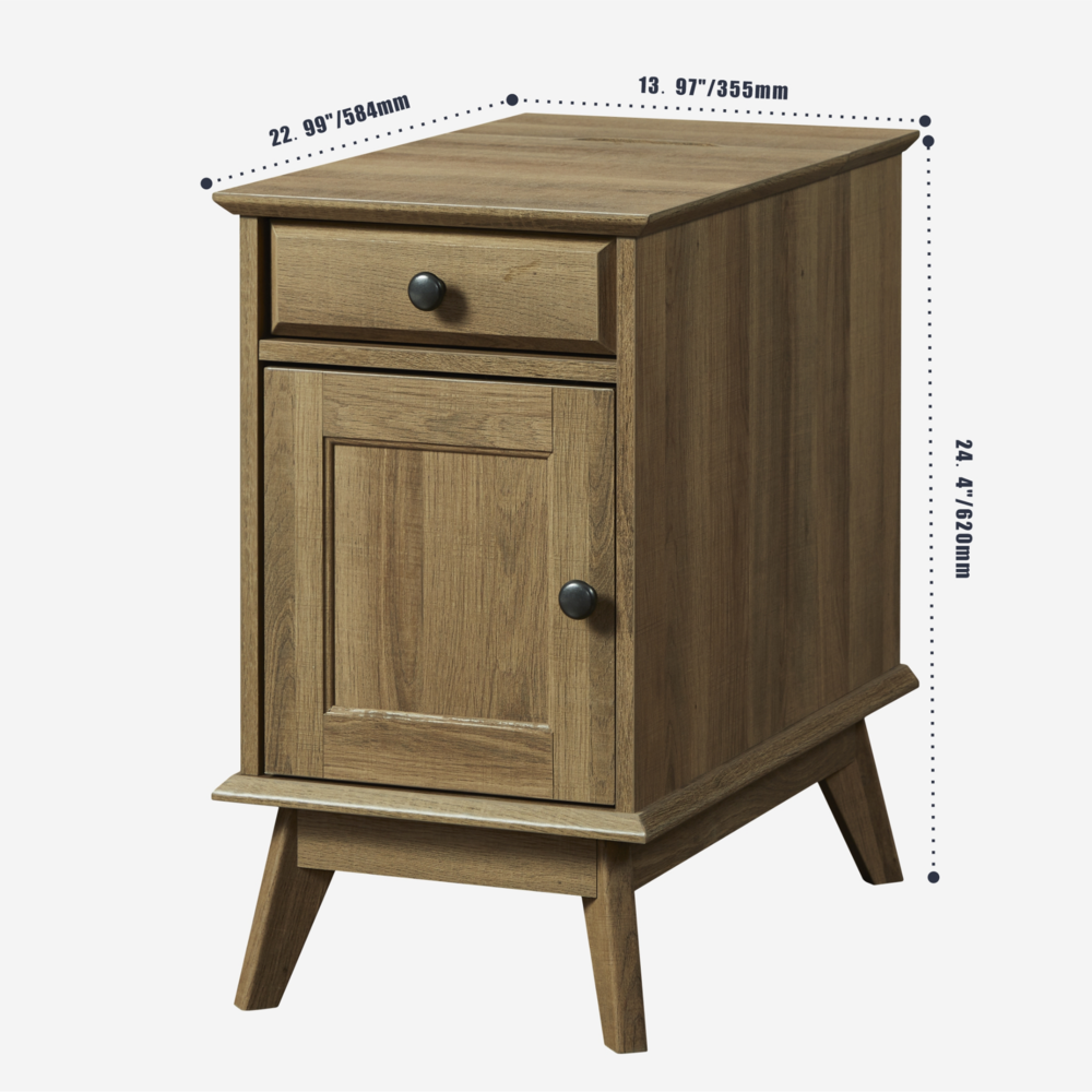 Storage End Table With Drawer And Cabinet, Golden Oak. Picture 4