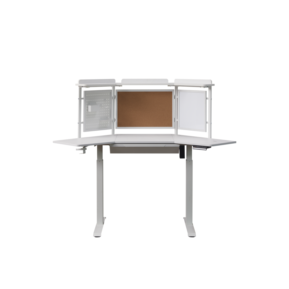 Corner Electric Height Adjustable Standing Desk With Back Board And Drawer. Picture 5