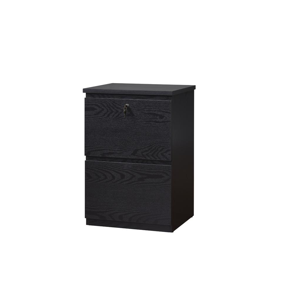 2 Drawer Wood File Cabinet With Lock, Black. Picture 1