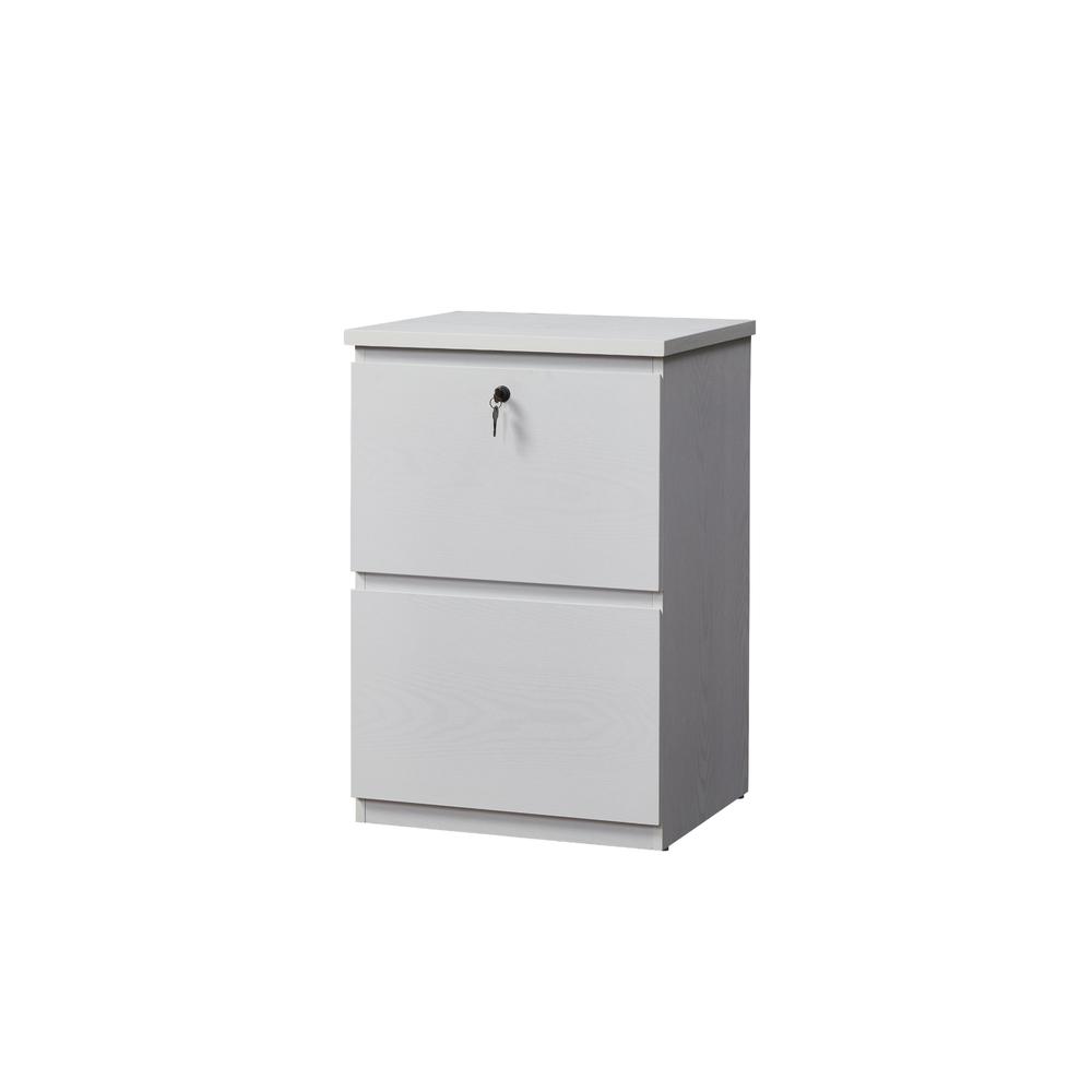 2 Drawer Wood File Cabinet With Lock, White. Picture 1