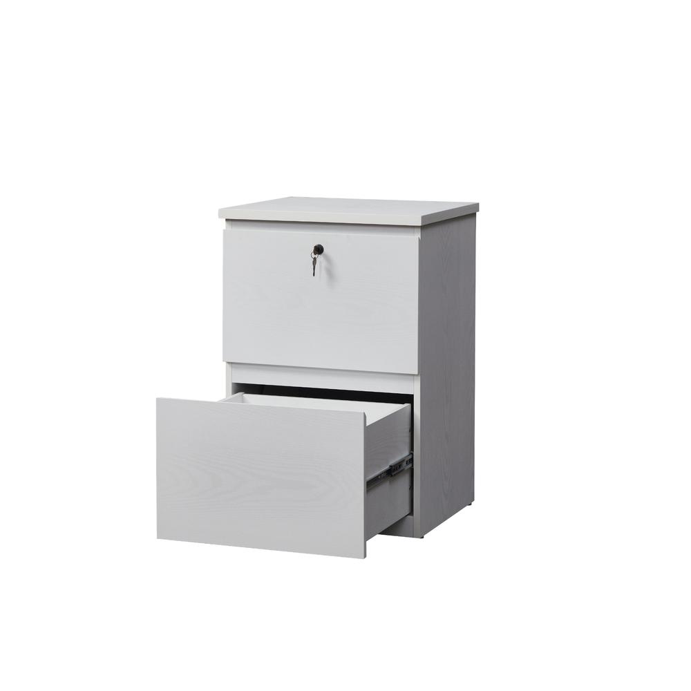 2 Drawer Wood File Cabinet With Lock, White. Picture 4