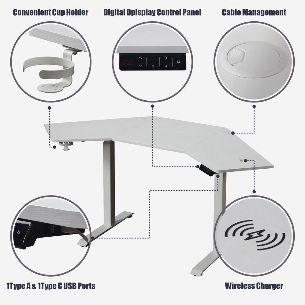 Corner Electric Height Adjustable Standing Desk With Back Board And Drawer. Picture 3
