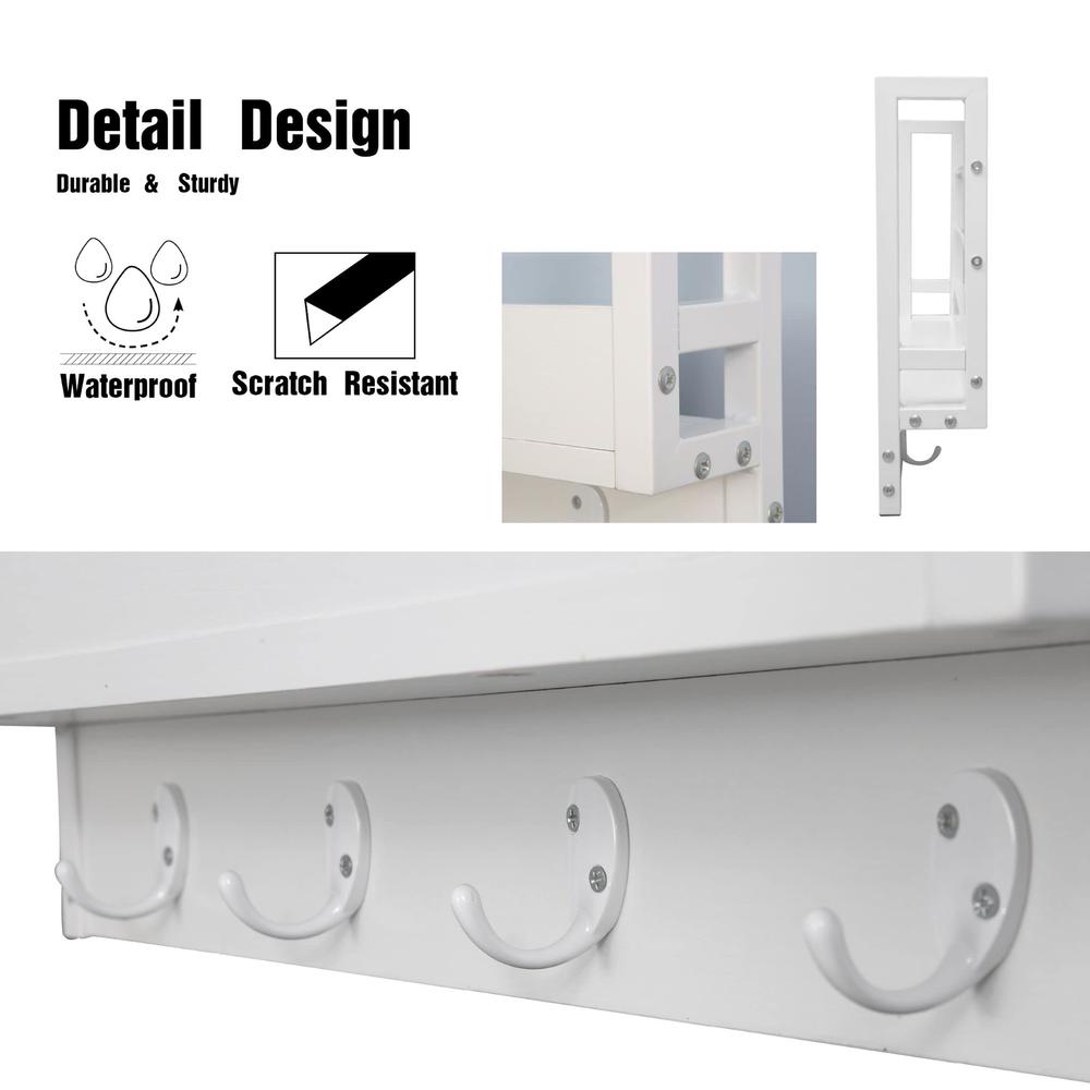 Floating Book Shelf Coat Rack, White, Set Of 3. Picture 4