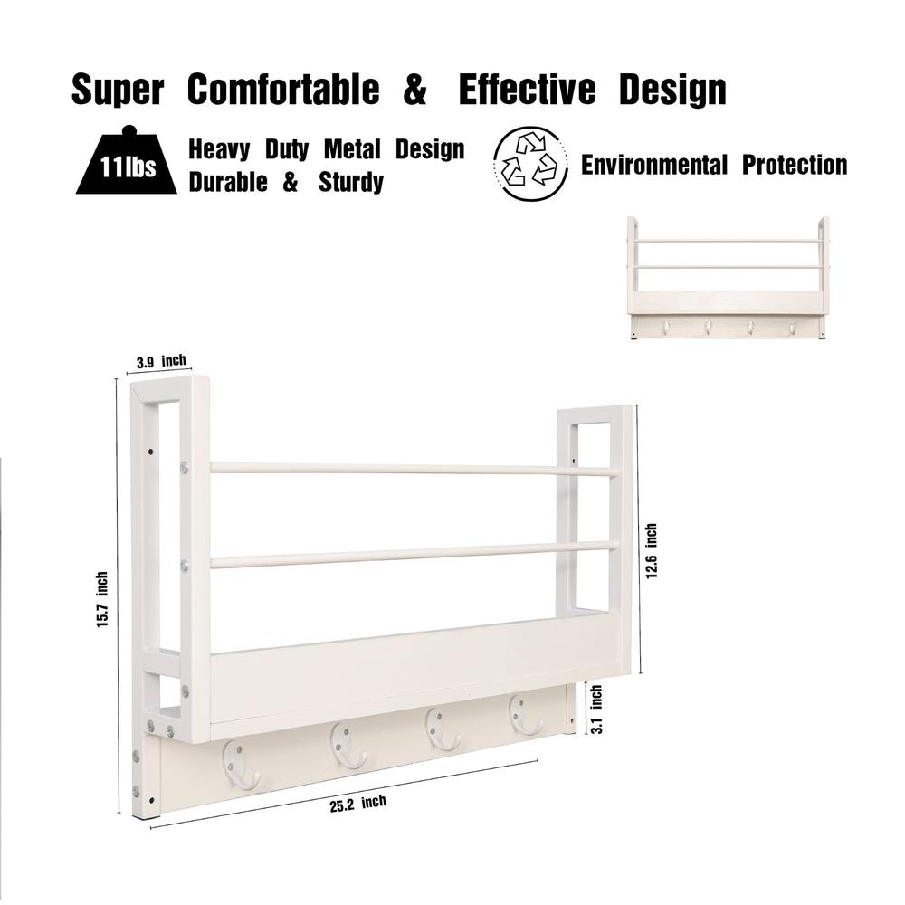 Floating Book Shelf Coat Rack, White, Set Of 3. Picture 5