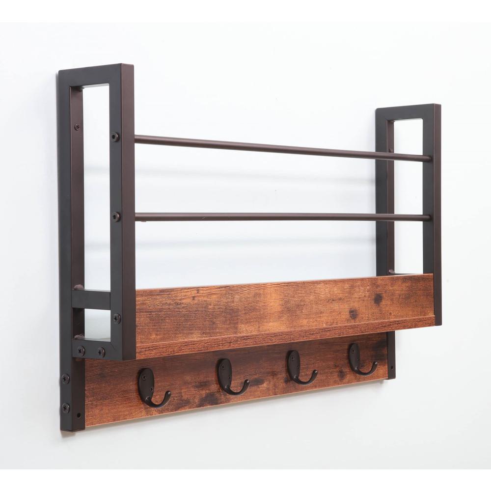Floating Book Shelf Coat Rack, Rustic Brown, Set Of 3. Picture 1