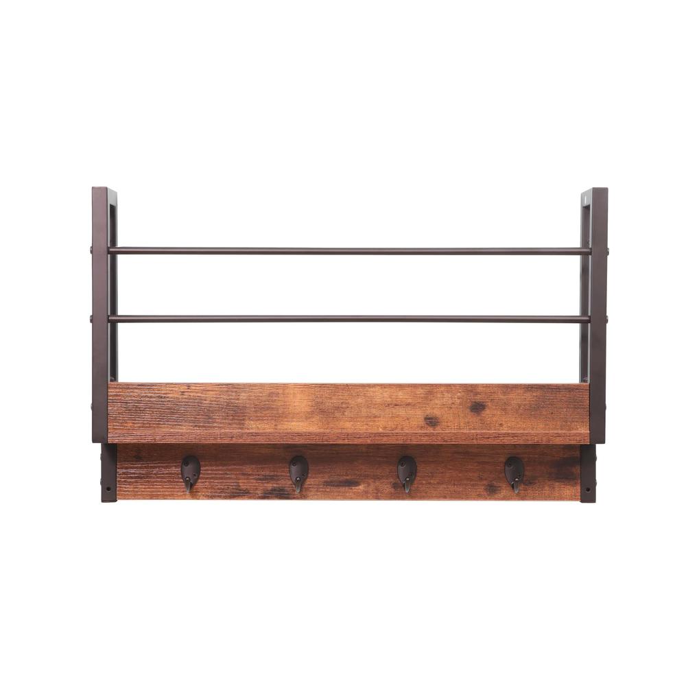 Floating Book Shelf Coat Rack, Rustic Brown, Set Of 3. Picture 7