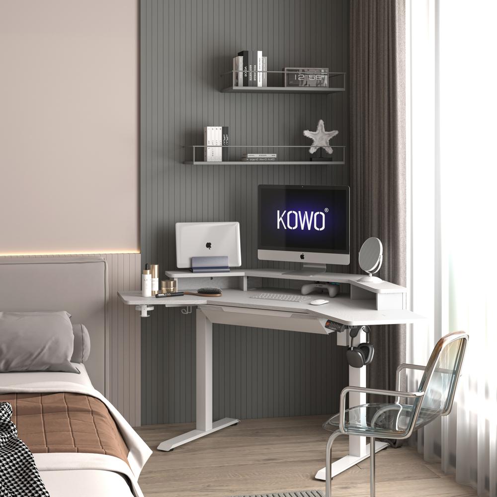 K314 Corner Electric Height Adjustable Standing Desk With Hutch And Drawer. Picture 2