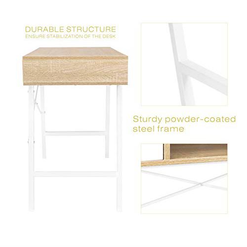 Home Office Writing Desk With Drawers, Mid Century White Oak. Picture 9