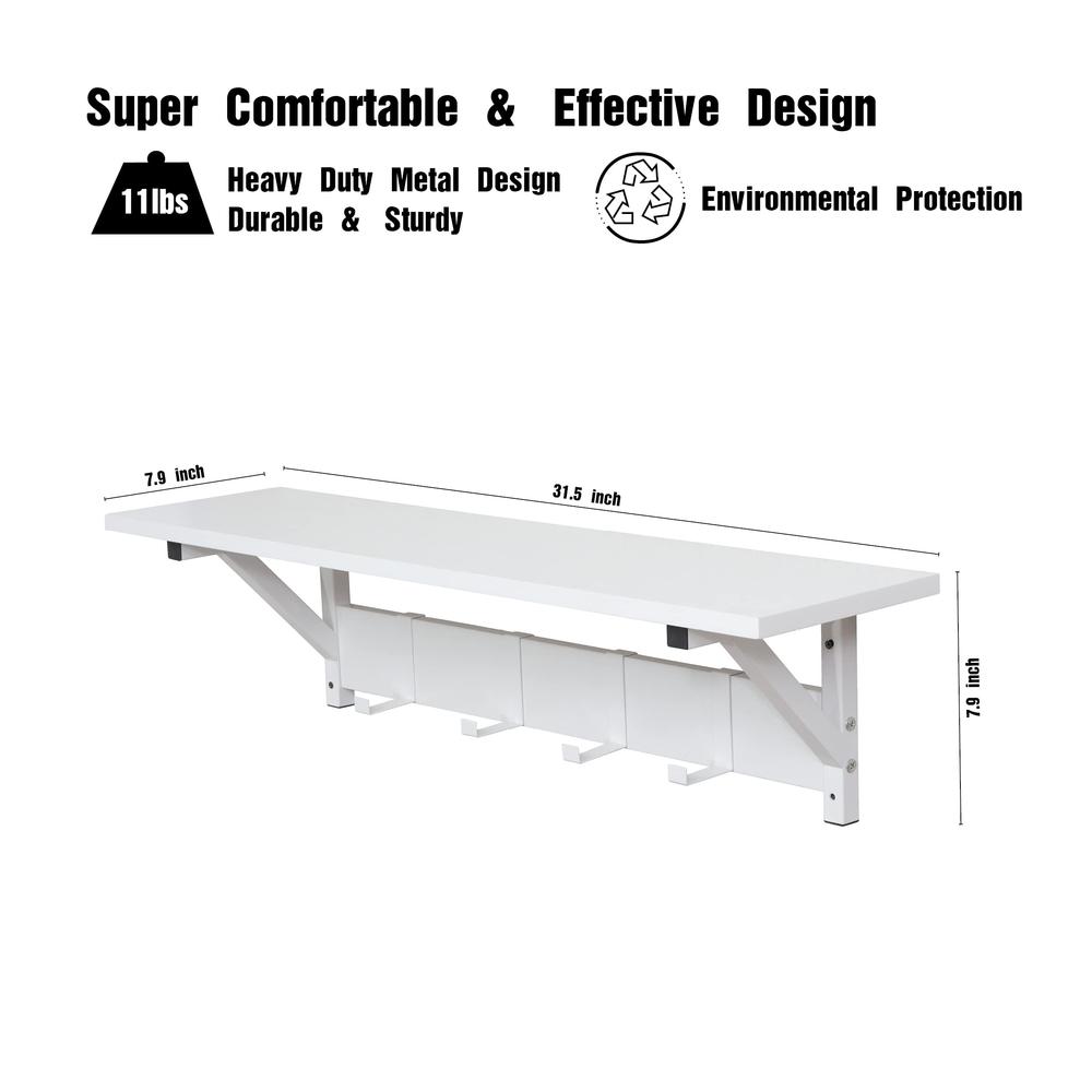 Floating Shelf Coat Rack, White, Set Of 3. Picture 7